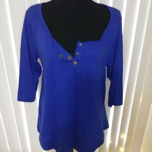 Blue Cotton Henley 3/4 Sleeve